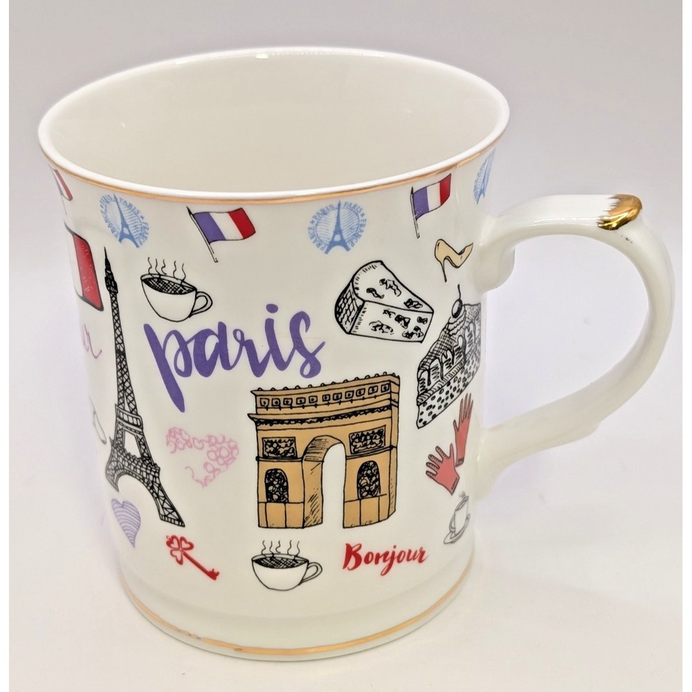 Grace Teaware Paris Souvenir Tea / Coffee Mug Gold Trim Accent 14 oz
